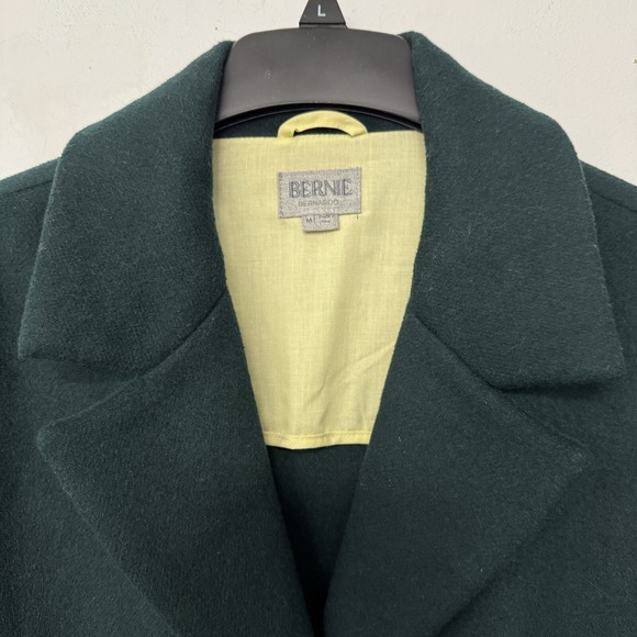 Bernie Bernardo Olive Green Wool Blend Overcoat Long Coat Jacket M - Picture 3 of 8